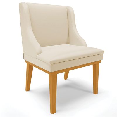 Cadeira Decorativa Sala de Jantar Base Fixa de Madeira Firenze PU Bege/Castanho G19 - Gran Belo