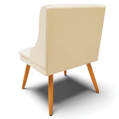 Cadeira Decorativa Sala de Jantar Pés Palito de Madeira Firenze PU Bege/Natural G19 - Gran Belo