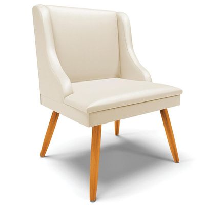 Cadeira Decorativa Sala de Jantar Pés Palito de Madeira Firenze PU Bege/Natural G19 - Gran Belo