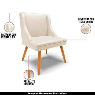 Cadeira Decorativa Sala de Jantar Pés Palito de Madeira Firenze PU Bege/Natural G19 - Gran Belo