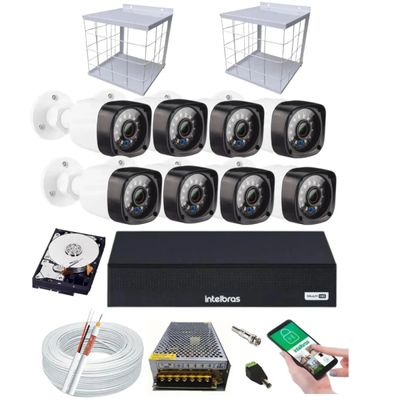 Kit 8 Câmeras Multi Hd Dvr Intelbras 8 Canais Com Hd +Grade de proteção