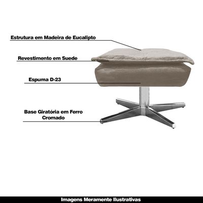 Puff Decorativo Base Giratória Cromada Charger Suede Nude - Gran Belo