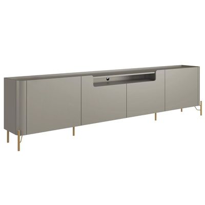 Rack Para Sala de Estar TV 75 Pol 4 Portas Pés Industrial Dourado Alef I03 Grigio - Lyam Decor