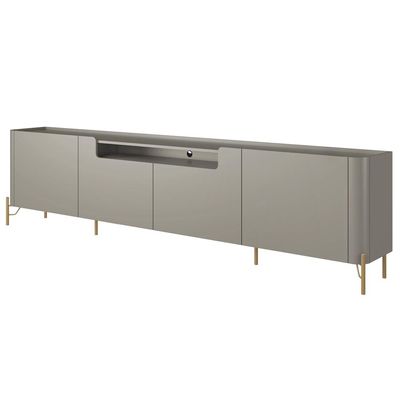 Rack Para Sala de Estar TV 75 Pol 4 Portas Pés Industrial Dourado Alef I03 Grigio - Lyam Decor
