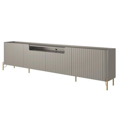 Rack Para Sala de Estar TV 75 Pol 4 Portas Brise Pés Industrial Dourado Alef I03 Grigio - Lyam Decor