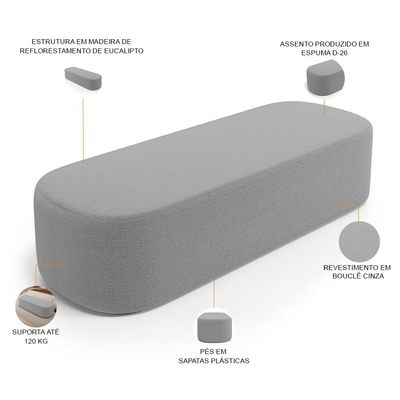 Kit 02 Puffs Decorativos Orgânicos Para Living Quarto 160cm Doha W01 Bouclê Cinza - Lyam Decor