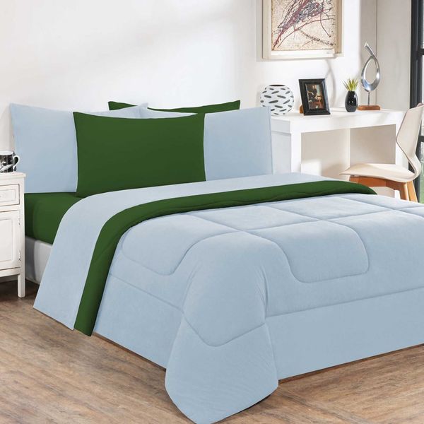 Kit Edredom Malha 100% Algodão Gran Moratta 3 Peças Casal - Azul Bebê/Verde Bandeira Kit Edredom Malha 100% Algodão Gran Moratta 3 Peças Casal - Azul Bebê/Verde Bandeira