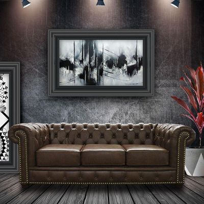 Sofá 3 Lugares Sala de Estar 235cm Chesterfield Pés Madeira Couro Marrom - Gran Belo