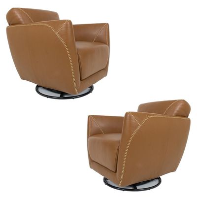 Kit 2 Poltronas Decorativas Valentina Sala de Estar Giratória Couro Caramelo Brilho G40 - Gran Belo