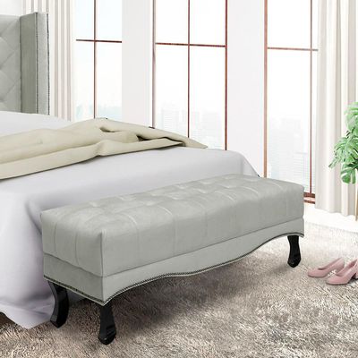 Recamier Decorativo 140cm Loewe Veludo Pés de Madeira Prata - Gran Belo