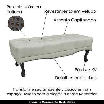 Recamier Decorativo 140cm Loewe Veludo Pés de Madeira Prata - Gran Belo