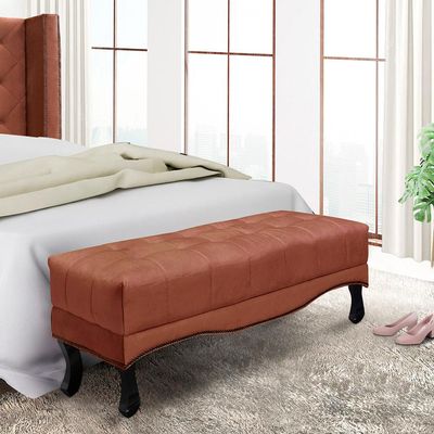 Recamier Decorativo 160cm Loewe Veludo Pés de Madeira Cobre - Gran Belo