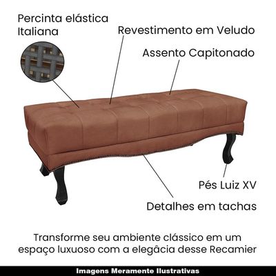 Recamier Decorativo 160cm Loewe Veludo Pés de Madeira Cobre - Gran Belo