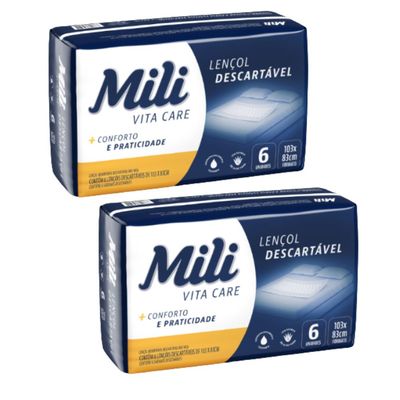 Lençol Descartável Absorvente Mili Vita p/adulto 2 pacotes c/ 6 lençóis  Total 12 lençóis