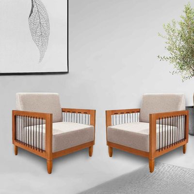 Kit 2 Poltronas Sala de Estar Pés Madeira Maciça Corda Náutica Preta 75cm Manila Linho Areia Rústico G63 - Gran Belo