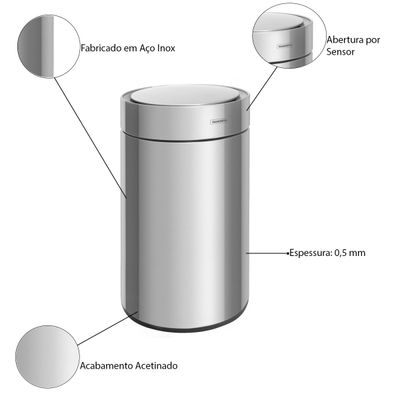 Lixeira Sense Round Aço Inox Automática com Sensor 11 Litros - Tramontina 94543/011