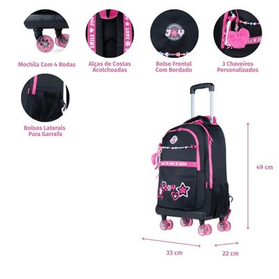 Mochila de Rodinha Juvenil Feminina BG Joy Preta U / Preto