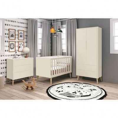 Jogo De Quarto Para Bebê Completo 2 Portas Théo New Areia Fosco Com Natural - Moveisaqui