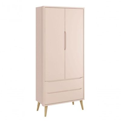 Jogo De Quarto Para Bebê Completo 2 Portas Théo New Rosa Fosco Com Natural - Moveisaqui