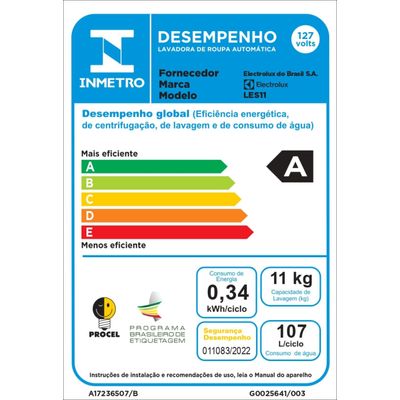 Máquina de Lavar Electrolux 11kg Branca Essential Care com Easy Clean e Filtro Fiapos (LES11) 127V