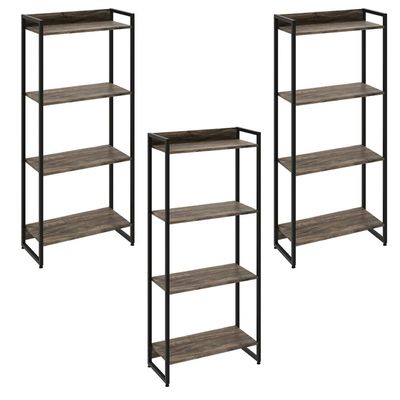 Kit 3 Estantes Multiuso Industrial 4 Prateleiras Areta 145x60cm C01 Carvalho Dark - Lyam Decor