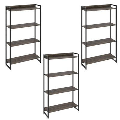 Kit 3 Estantes Multiuso Industrial 4 Prateleiras Areta 145x80cm C01 Carvalho Dark - Lyam Decor
