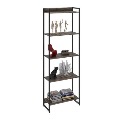 Kit 2 Estantes Multiuso Industrial 5 Prateleiras Areta 186x60cm C01 Carvalho Dark - Lyam Decor