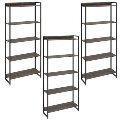 Kit 3 Estantes Multiuso Industrial 5 Prateleiras Areta 186x80cm C01 Carvalho Dark - Lyam Decor