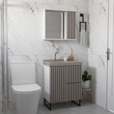 Gabinete Para Banheiro Com Pé Ferrara 66 Cm Branco/jequitiba