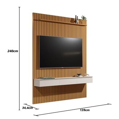 Rack Painel Home Suspenso Colorado 1,40 Para Tvs Até 55 Polegadas Com Porta Arbo Cedro Com Off White