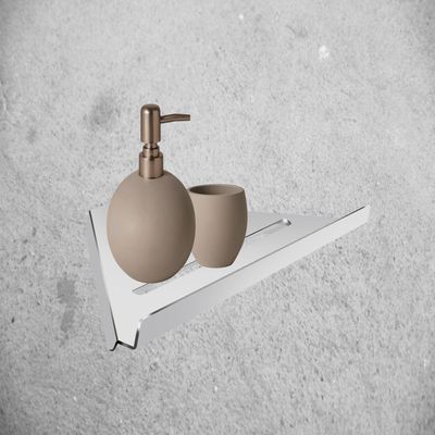 Prateleira Suporte Canto Para Banheiro Escovado Grega Aço Inox 30cm