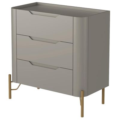Mesa De Cabeceira Orgânica 3 Gavetas Pés Industrial Dourado Bliss I03 Grigio - Lyam Decor