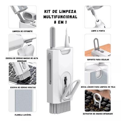 Kit De Limpeza Multifuncional 8x1 - Teclado, Fones, Celular, Tablet e Cameras Digital