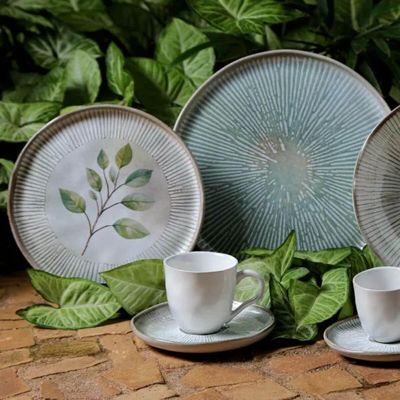 Conjunto Pratos 12 Peças Cerâmica Orgânico Porto Brasil Bio Evergreen Raso Sobremesa 6 Pessoas