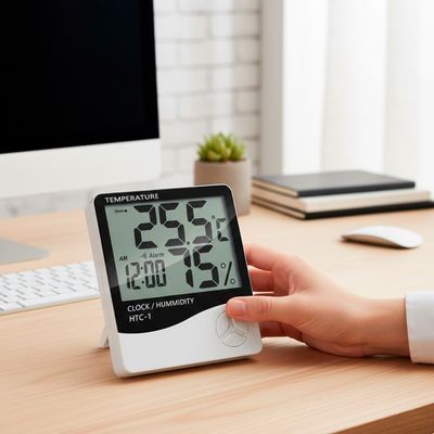 Termômetro Higrômetro Digital com Relógio – Monitoramento de Temperatura e Umidade