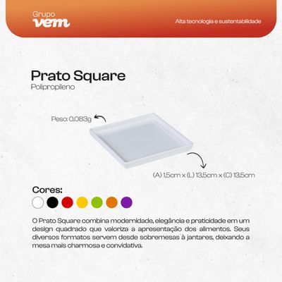 Prato Square Quadrado 13,5x13,5 Vermelho em Polipropileno