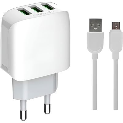 Adaptador Carregador Tomada Três Saídas Turbo 3.1A Cabo V8 - Potente, Rápido e Compacto