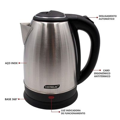 Chaleira Elétrica 1,8L Em Inox Escovado 220V 1500w Rápida Fervura