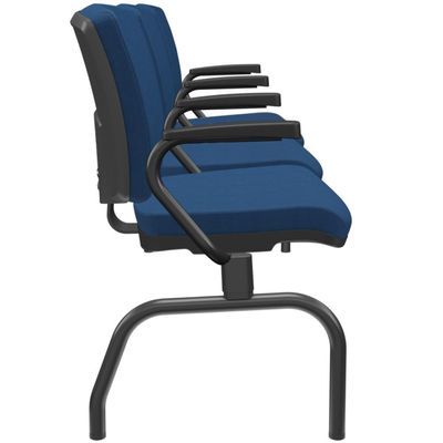 Cadeira Longarina 3 Lugares Aeroporto Recepção Preto Baixa Flexi P03 Poliéster Azul - Lyam