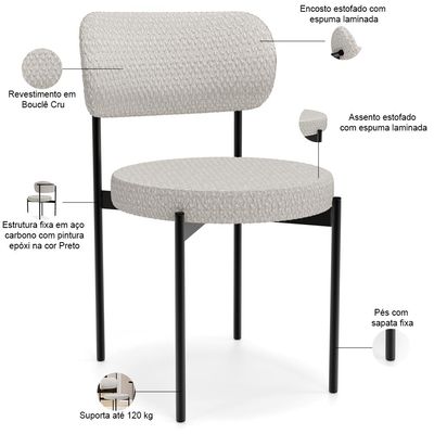 Cadeira Decorativa Estofada Para Sala De Jantar Louvre L02 Bouclê Cru  - Lyam Decor