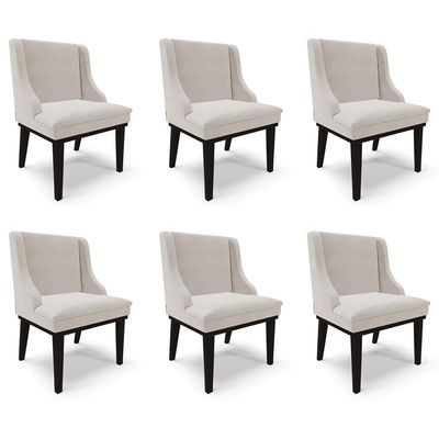 Kit 6 Cadeiras Decorativas Sala de Jantar Base Fixa de Madeira Firenze Veludo Cinza/Preto G19 - Gran Belo