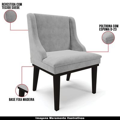 Kit 4 Cadeiras Decorativas Sala de Jantar Base Fixa de Madeira Firenze Suede Cinza/Preto G19 - Gran Belo