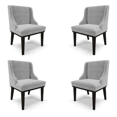 Kit 4 Cadeiras Decorativas Sala de Jantar Base Fixa de Madeira Firenze Suede Cinza/Preto G19 - Gran Belo