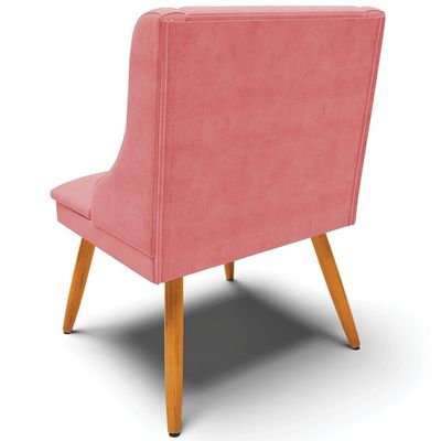 Kit 6 Cadeiras Decorativas Sala de Jantar Pés Palito de Madeira Firenze Suede Rosê/Natural G19 - Gran Belo