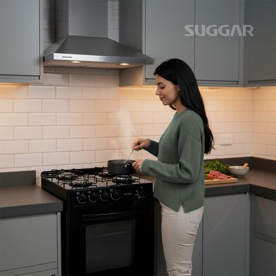 Fogão Suggar de Piso Cook Essence 4 Bocas com Mesa de Vidro Preto