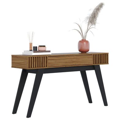 Kit Aparador Para Sala De Estar Com Mesa De Centro Delta 1 Gaveta C04 Preto Noce Milano - Lyam Decor