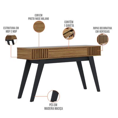 Kit Aparador Para Sala De Estar Com Mesa De Centro Delta 1 Gaveta C04 Preto Noce Milano - Lyam Decor