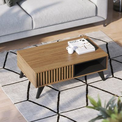Kit Aparador Para Sala De Estar Com Mesa De Centro Delta 1 Gaveta C04 Preto Noce Milano - Lyam Decor