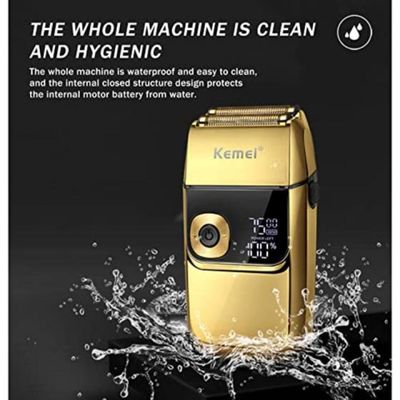 Barbeador Máquina Corpo de Metal Dourado Shaver Acabamento Prova da água Kemei KM-2028