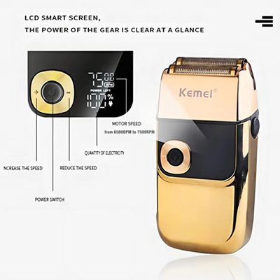 Barbeador Máquina Corpo de Metal Dourado Shaver Acabamento Prova da água Kemei KM-2028